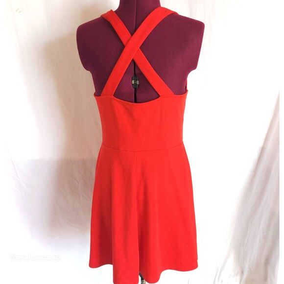 Forever 21 Women Dress Large Red wide cross Straps Sleeveless Fit Flared Mini - Picture 3 of 6